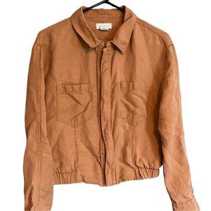 Cynthia Rowley Linen Blend Tan Cropped Jacket size Large minimalist resortwear